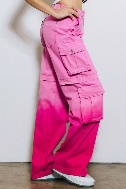 Ombre Color Cargo Wide Pants Pink