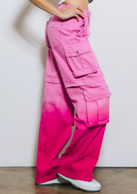 Ombre Color Cargo Wide Pants Pink