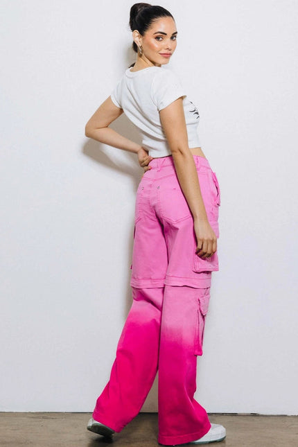 Ombre Color Cargo Wide Pants Pink