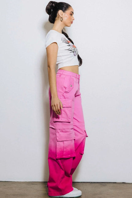 Ombre Color Cargo Wide Pants Pink