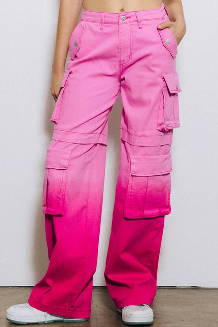 Ombre Color Cargo Wide Pants Pink