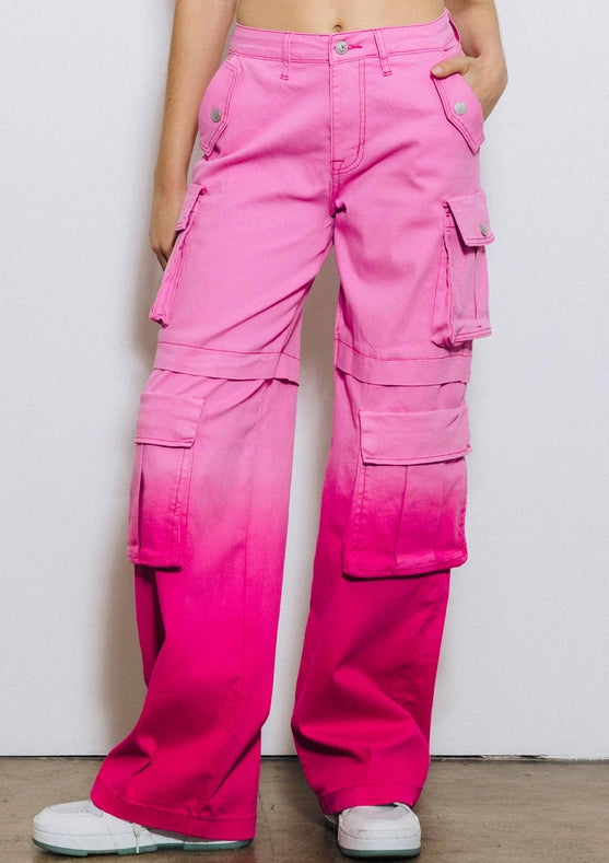 Ombre Color Cargo Wide Pants Pink