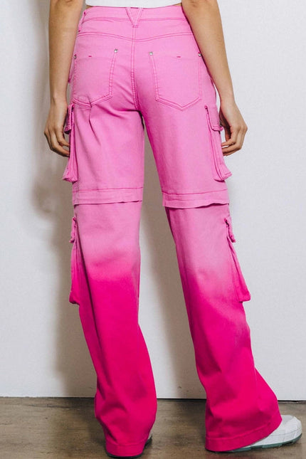 Ombre Color Cargo Wide Pants Pink