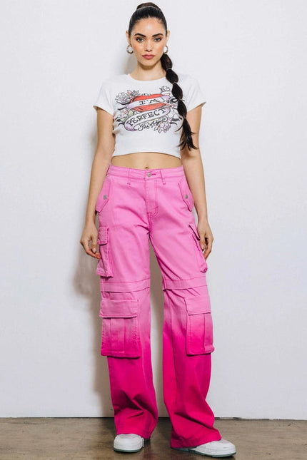 Ombre Color Cargo Wide Pants Pink