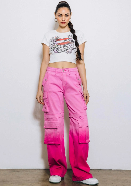 Ombre Color Cargo Wide Pants Pink