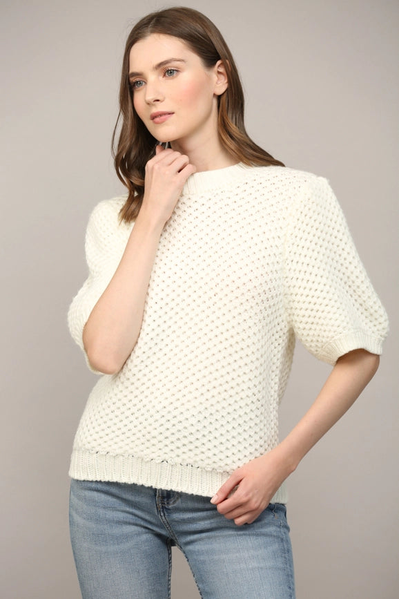 Open Knit Short Ballon Slv Sweater CREAM