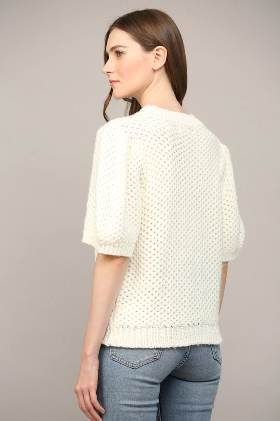 Open Knit Short Ballon Slv Sweater CREAM