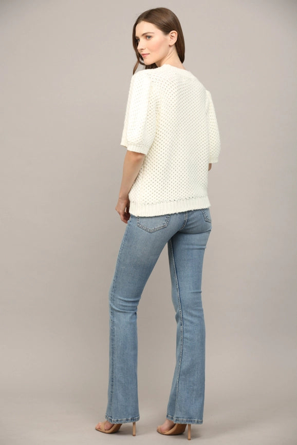 Open Knit Short Ballon Slv Sweater CREAM