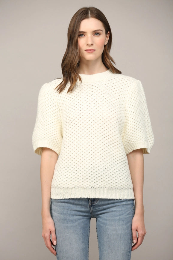 Open Knit Short Ballon Slv Sweater CREAM