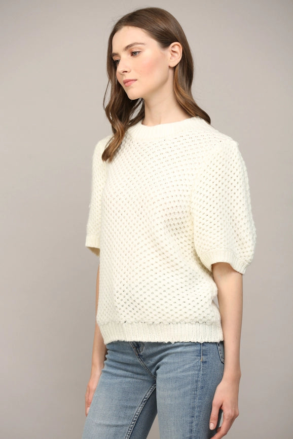 Open Knit Short Ballon Slv Sweater CREAM