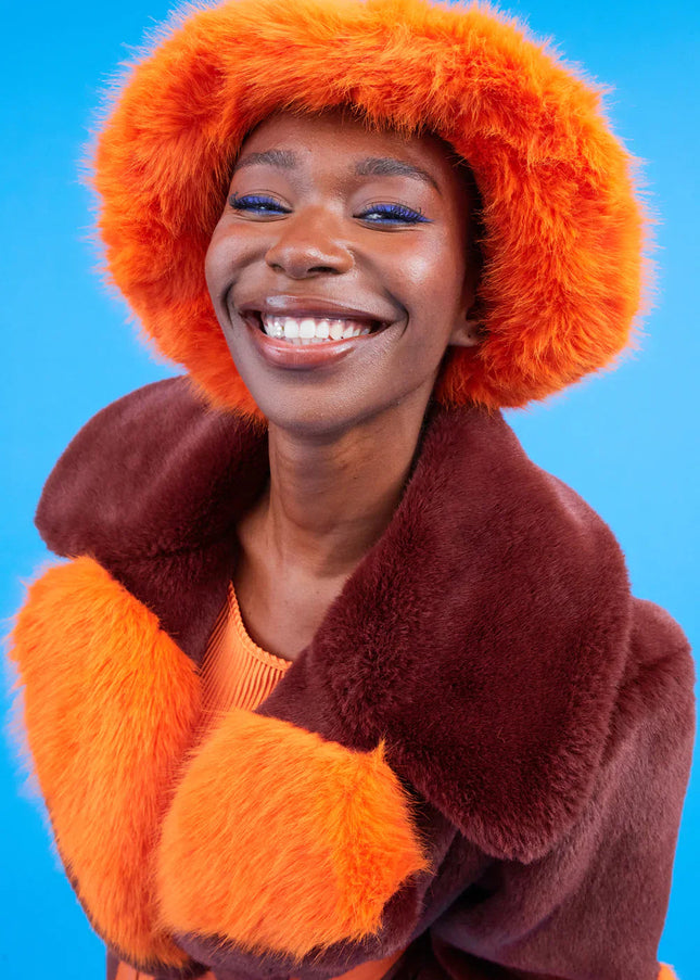 Orange Eco Bamboo Faux Fur Bucket Hat-2