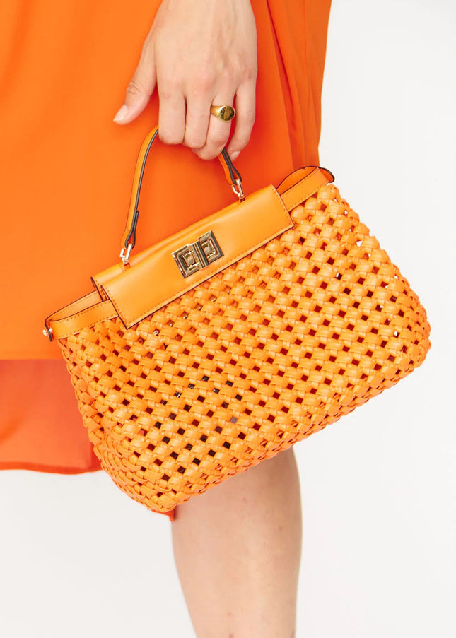 Orange Eco Leather Hand Woven Bag-0