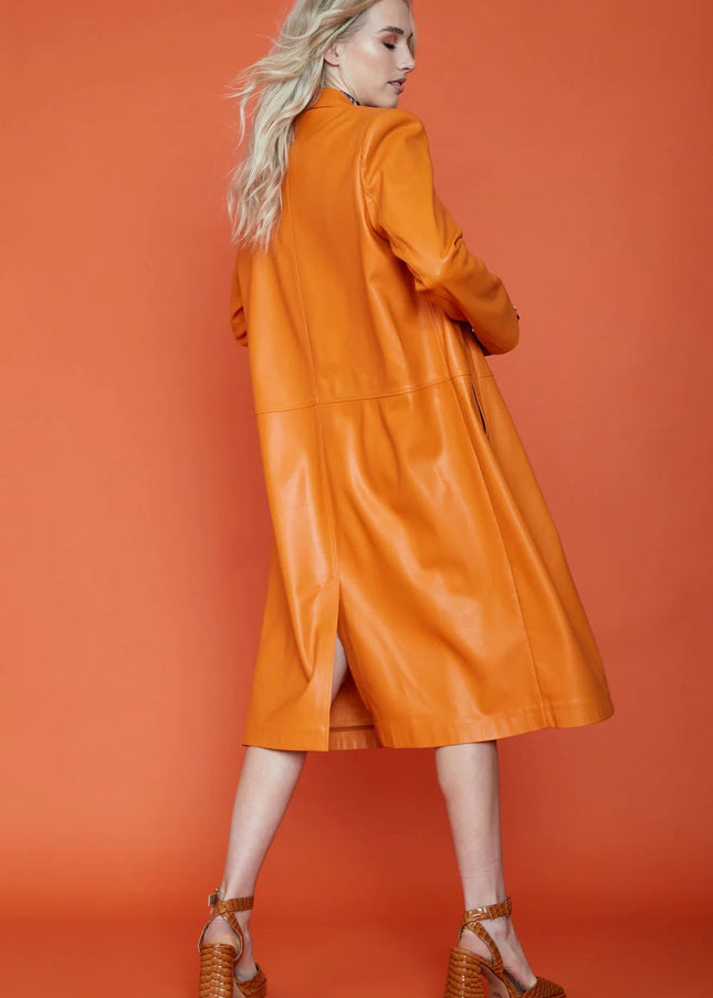 Orange Eco Leather Trench Coat-2