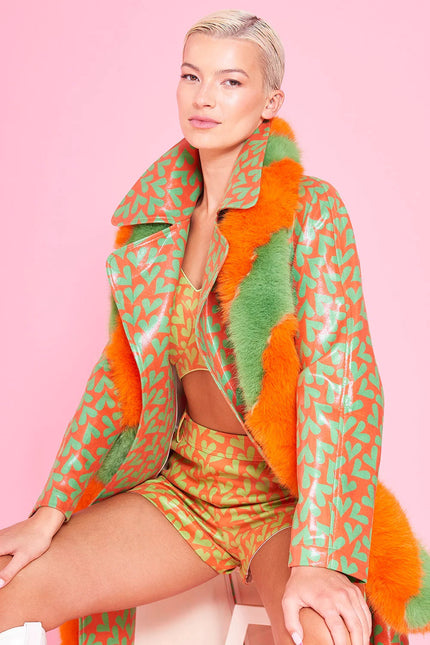 Orange Faux Suede Love Heart Trench Coat-1