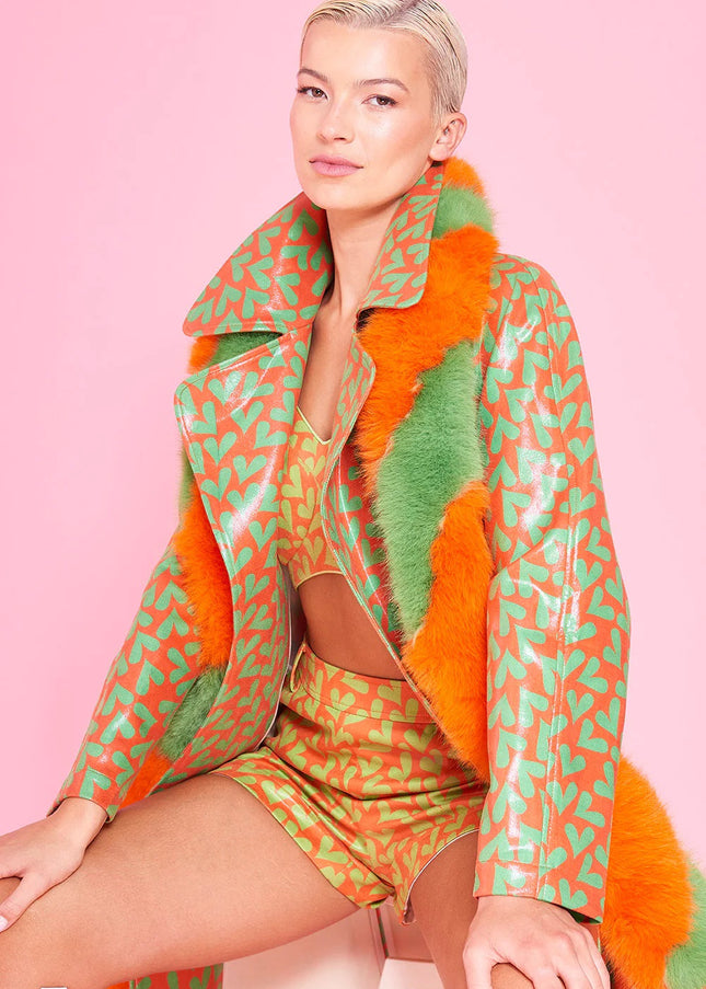 Orange Faux Suede Love Heart Trench Coat-1