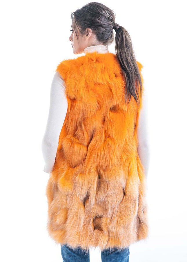 Orange Genuine Fox Fur Vest-1