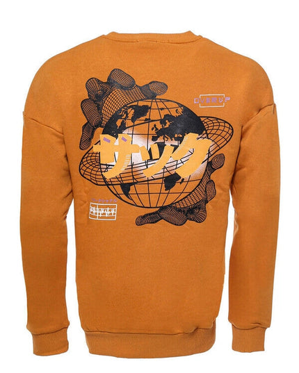 Orange Printed Circle Neck Sweatshirt