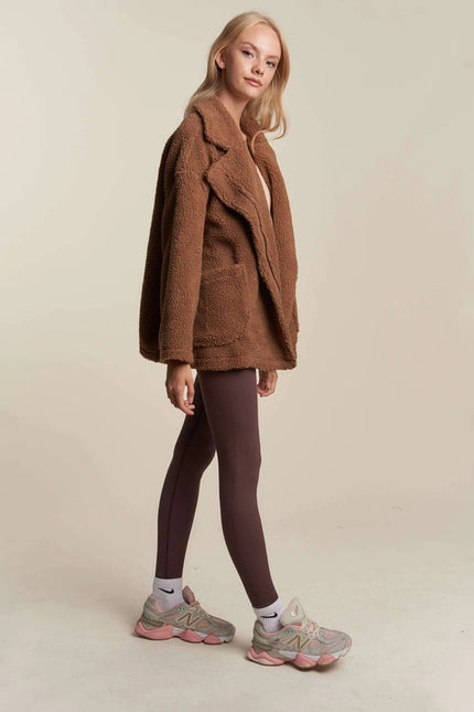 Oversized Faux Fur Zip Up Jacket with Longsleve MOCHA