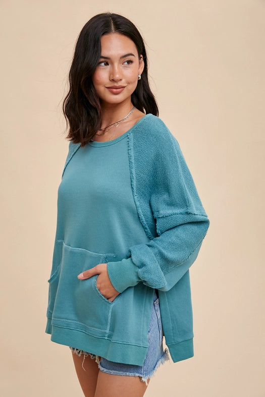 Oversized French Terry Pullover SEAGLASS