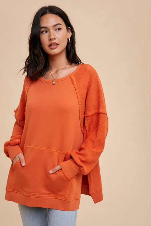 Oversized French Terry Pullover TANGELO