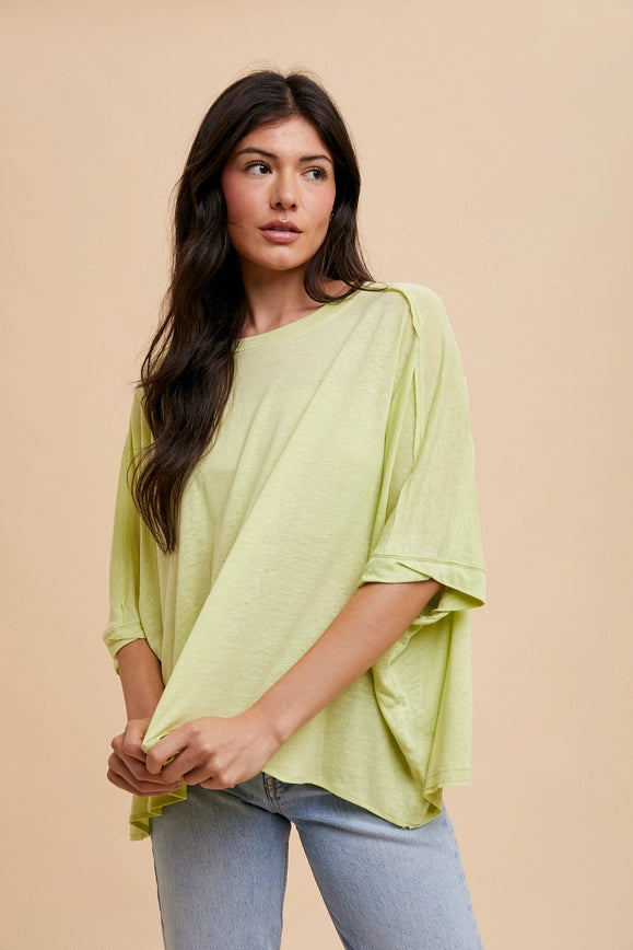 Oversized Garment Washed Dolman Tshirt Kiwi Lime