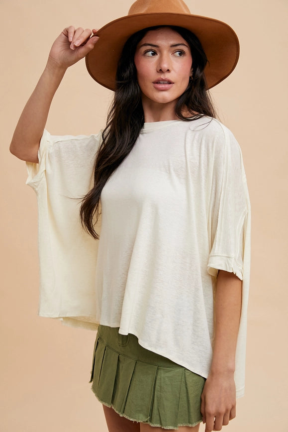 Oversized Garment Washed Dolman Tshirt  Off White