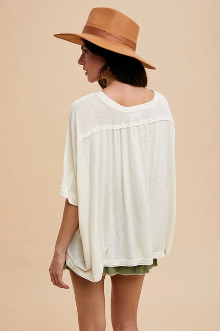 Oversized Garment Washed Dolman Tshirt  Off White