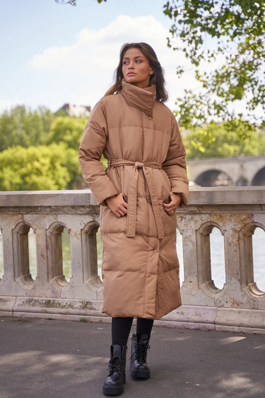 Oversized Long Quilted Parka Camel