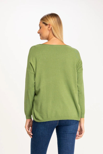 Oversized solid knit sweater with boat collar