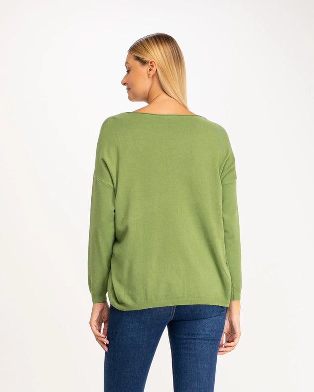 Oversized solid knit sweater with boat collar