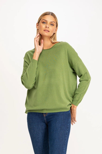 Oversized solid knit sweater with boat collar