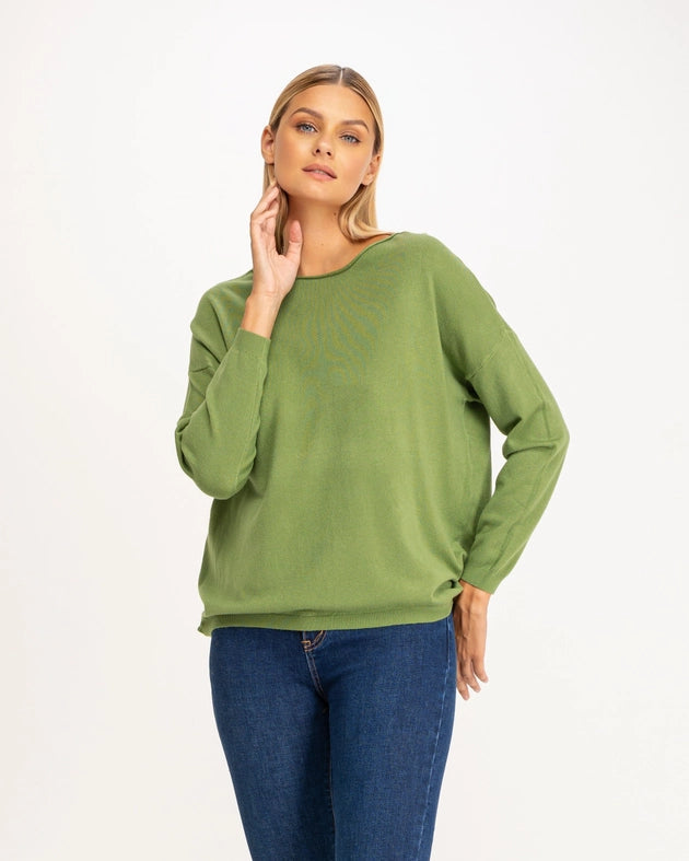 Oversized solid knit sweater with boat collar