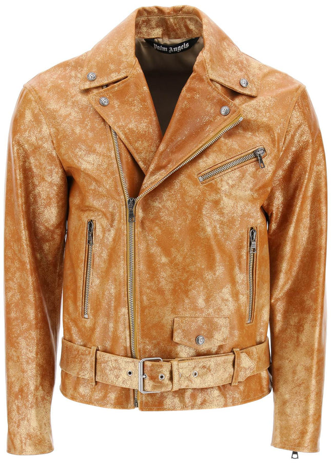 Palm Angels pa city biker jacket in laminated leather