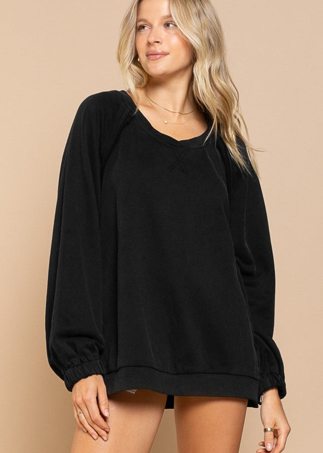 POL Back Cross Strap Detail Balloon Sleeve Sweatshirt