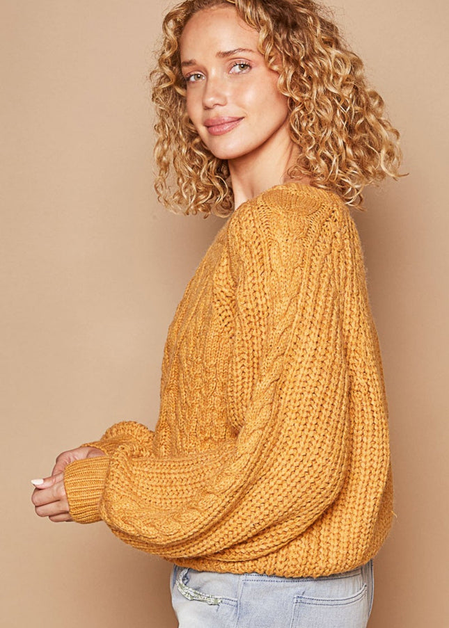 POL Cable Knit Cutout Long Sleeve Sweater