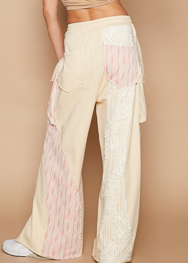 POL Crochet Contrast Drawstring Wide Leg Pants