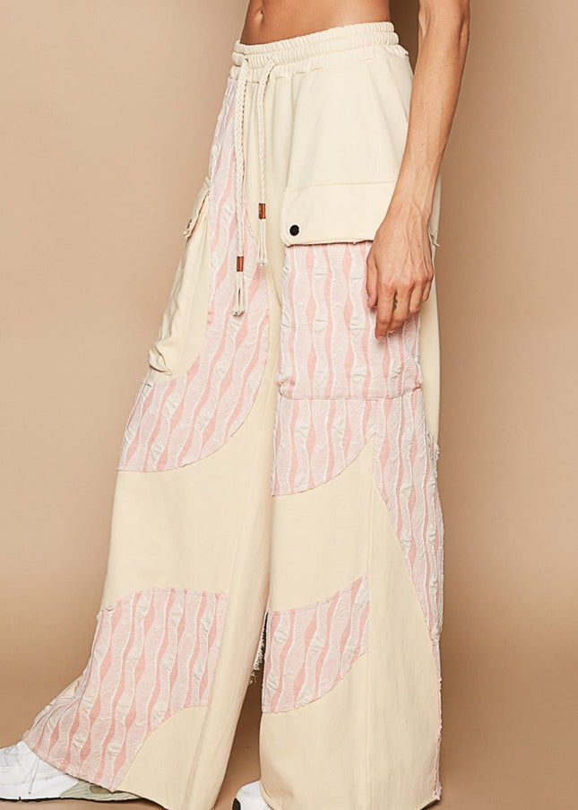 POL Crochet Contrast Drawstring Wide Leg Pants