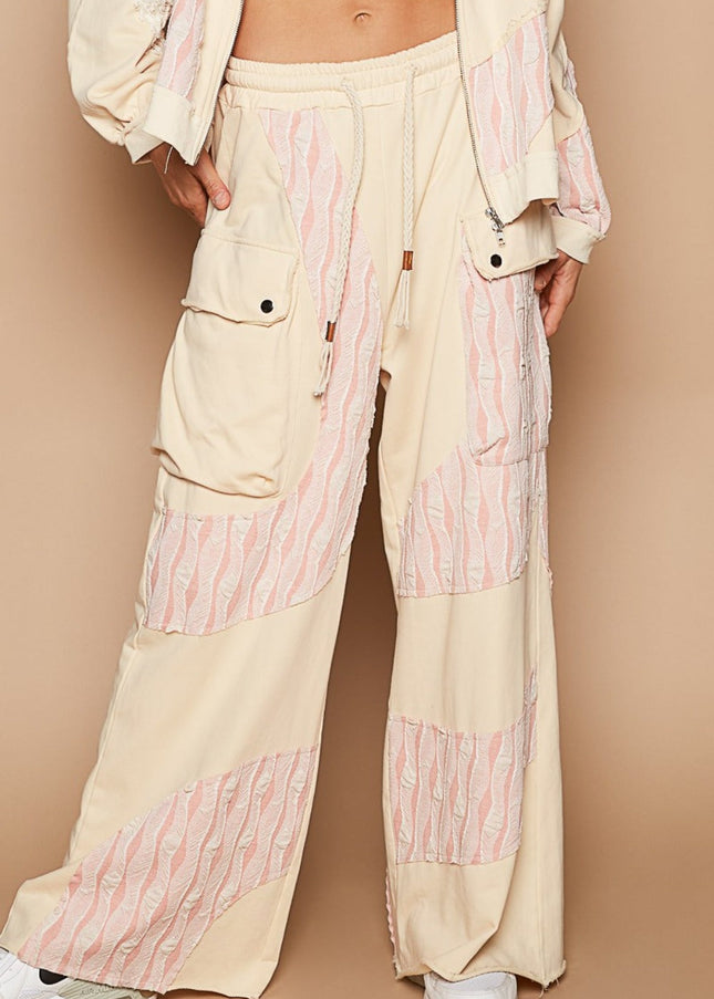 POL Crochet Contrast Drawstring Wide Leg Pants