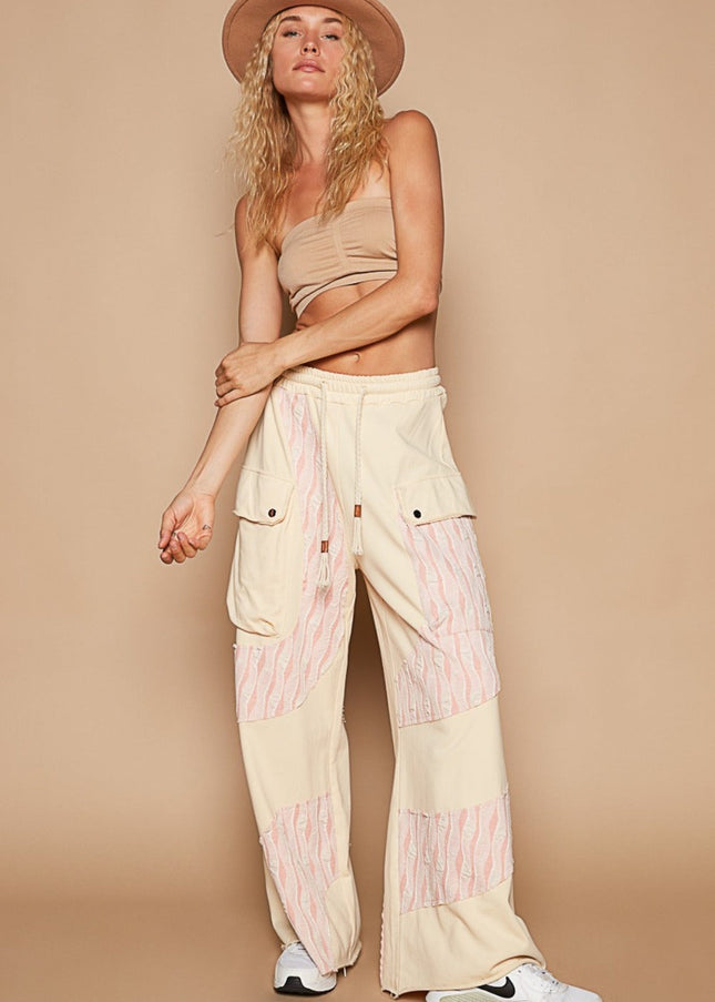 POL Crochet Contrast Drawstring Wide Leg Pants