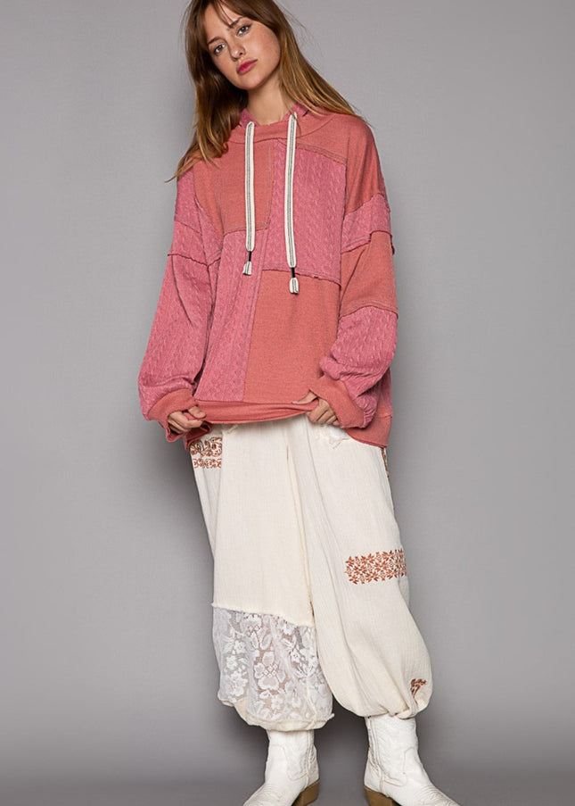 POL Exposed Seam Hooded Knit Top