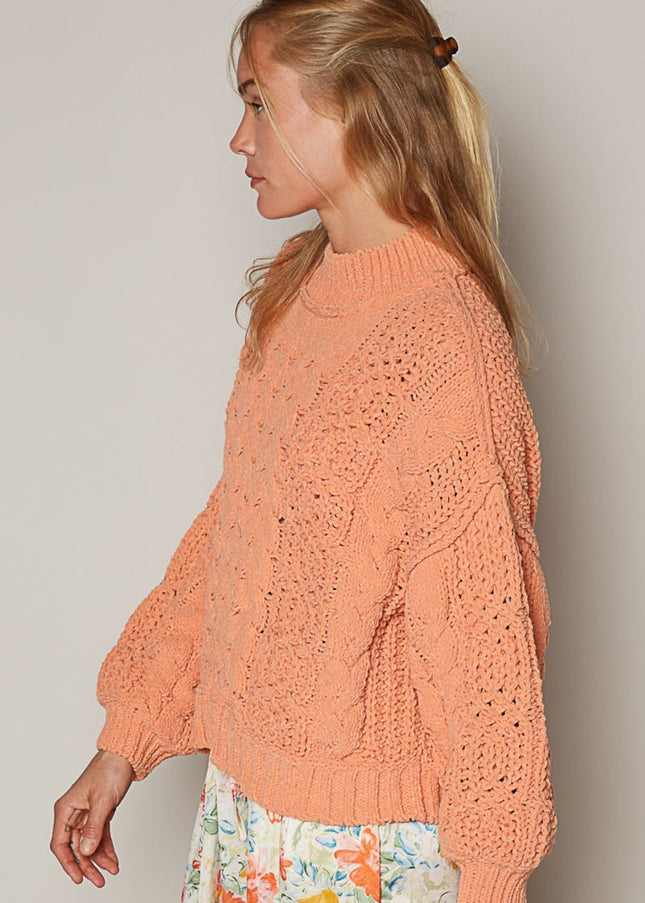 POL Mock Neck Cable Knit Sweater