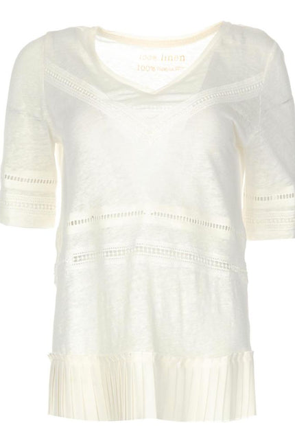 Patrizia Pepe Chic Linen Crochet Detail T-Shirt