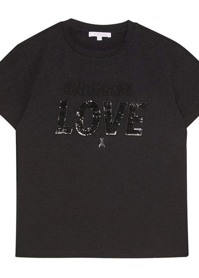 Patrizia Pepe Chic Rhinestone Embellished Black Cotton Tee