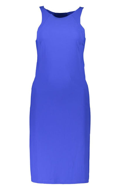 Patrizia Pepe Elegant Blue Crew Neck Dress with Logo Detail