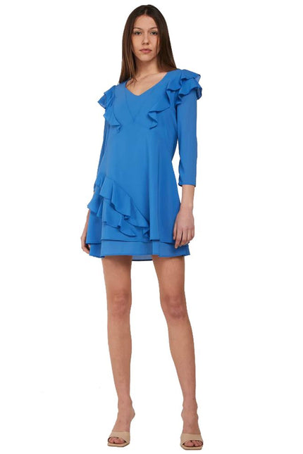 Patrizia Pepe Elegant Light Blue Ruffled Mini Dress