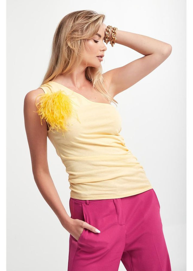 Patrizia Pepe Sunny Feather-Adorned Cotton Top