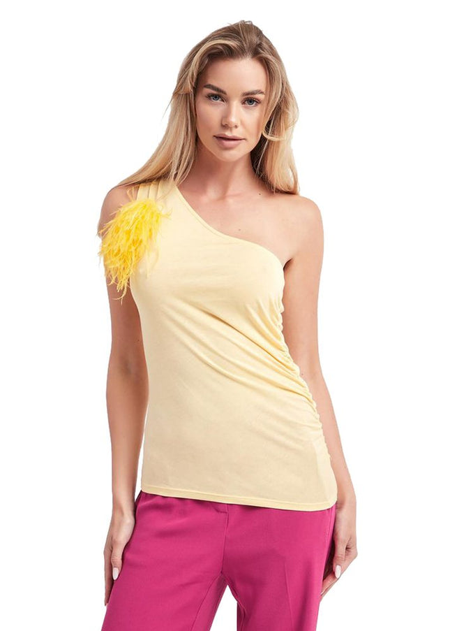 Patrizia Pepe Sunny Feather-Adorned Cotton Top