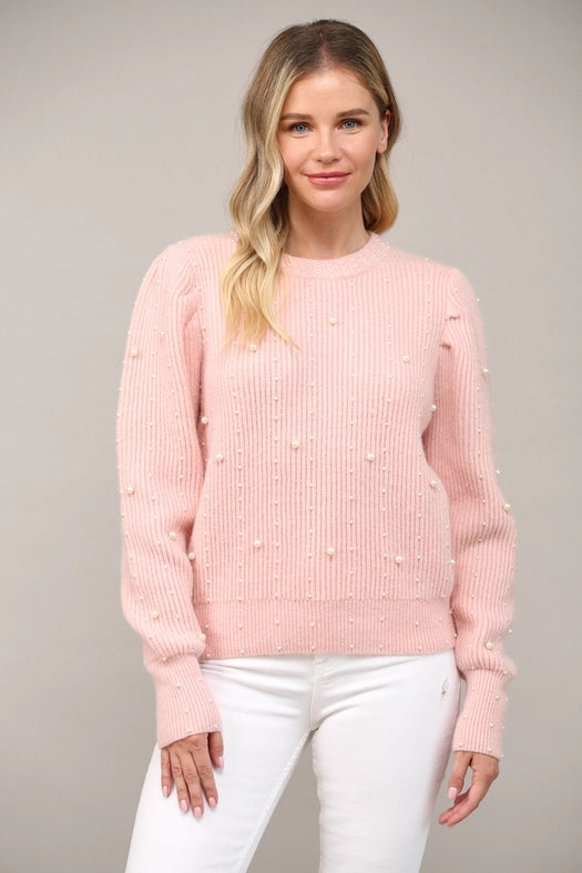 Pearl Embellished Puff Sleeve Sweater