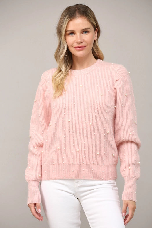 Pearl Embellished Puff Sleeve Sweater