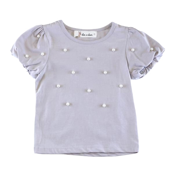 Pearl Embellished Tee Grey